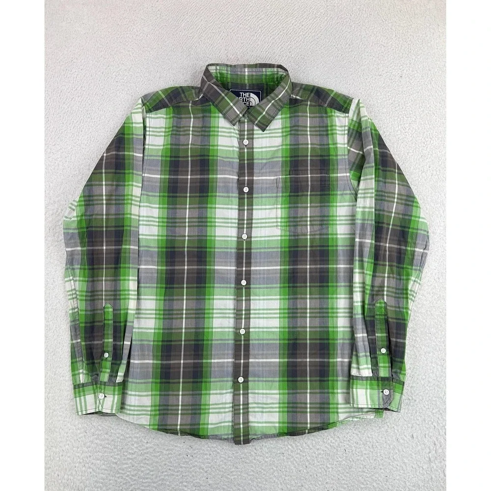 The North Face Shirt Men's XL Green Plaid Button Up Long Sleeve Casual Outdoor